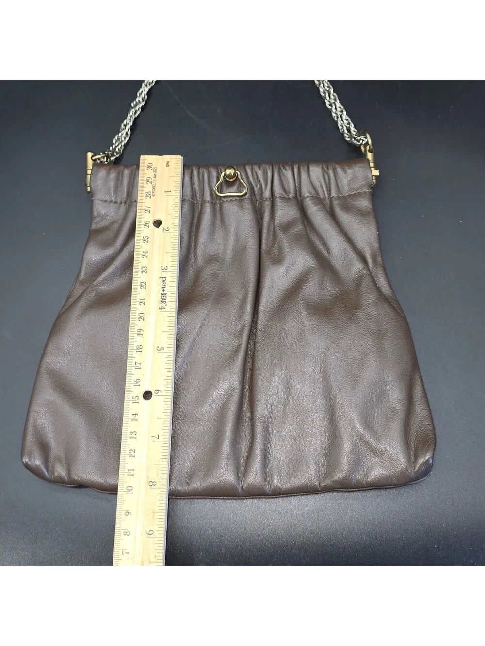 Vintage Ruched Chocolate Faux Leather Chain Pouch Bag